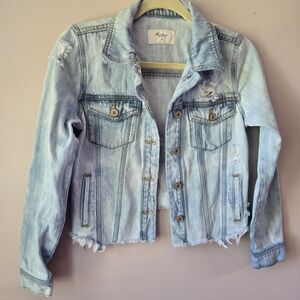 KanCan Los Angeles Distressed Raw Hem Denim Jacket - XS